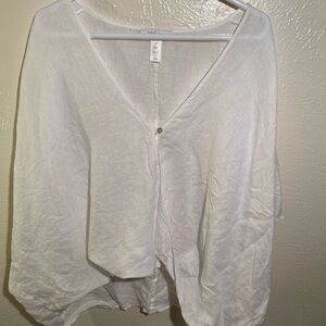 Lightweight White V-Neck Button Front Top